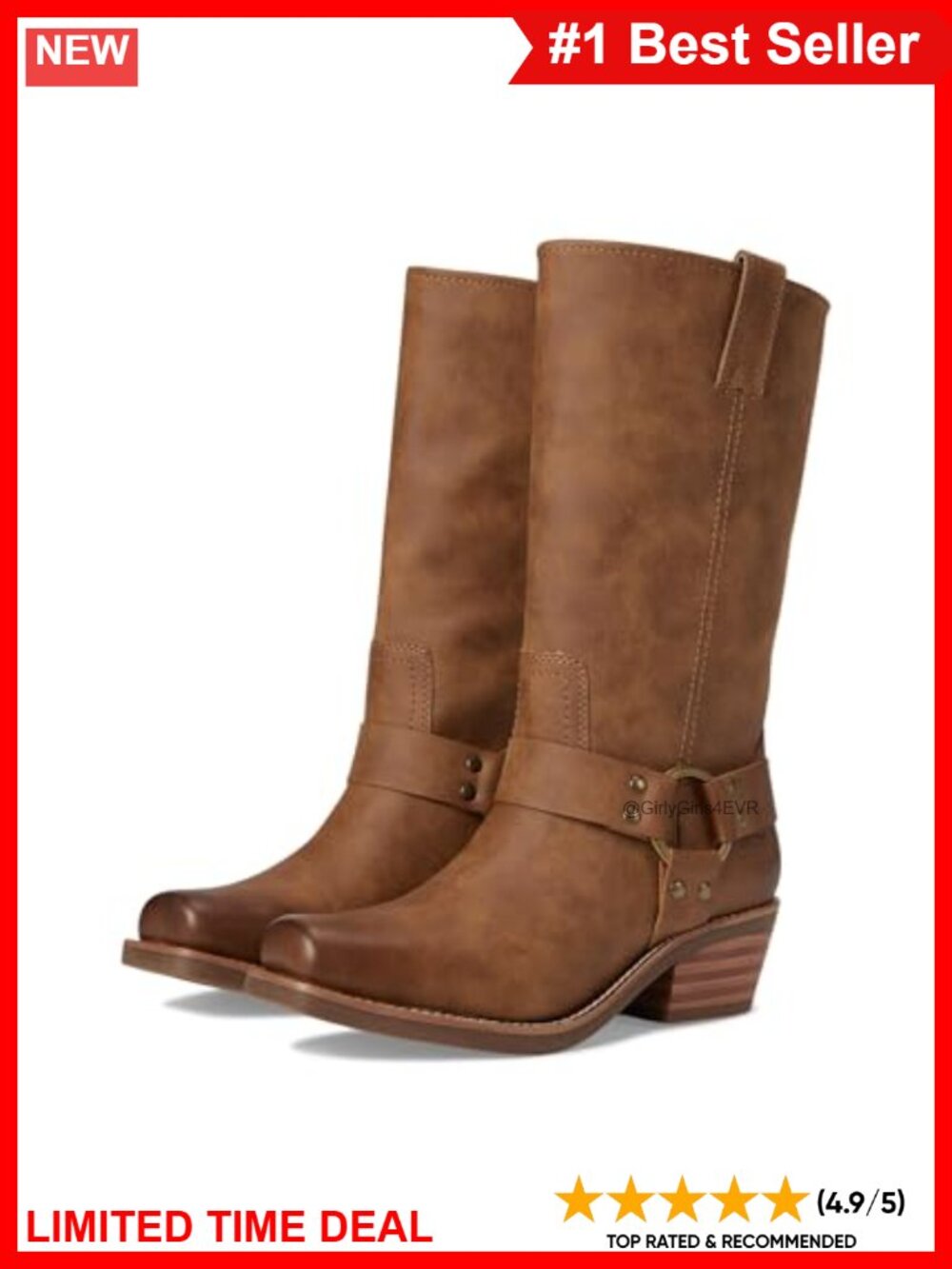 Vegan Leather Mid-Calf Harness Equestrian Boots Block Heel
